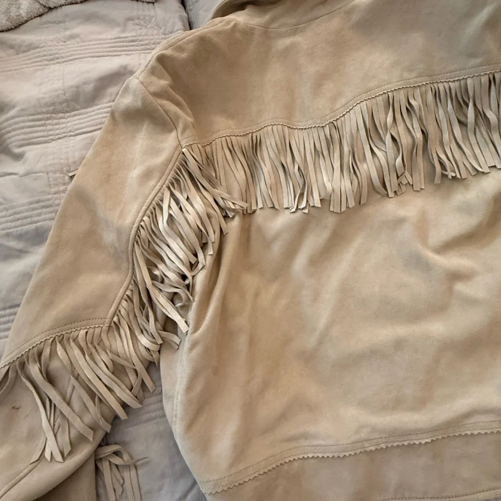 Ralph Lauren Camel Suede Leather Jacket Western Style Boho Fringe - Picture 6 of 17
